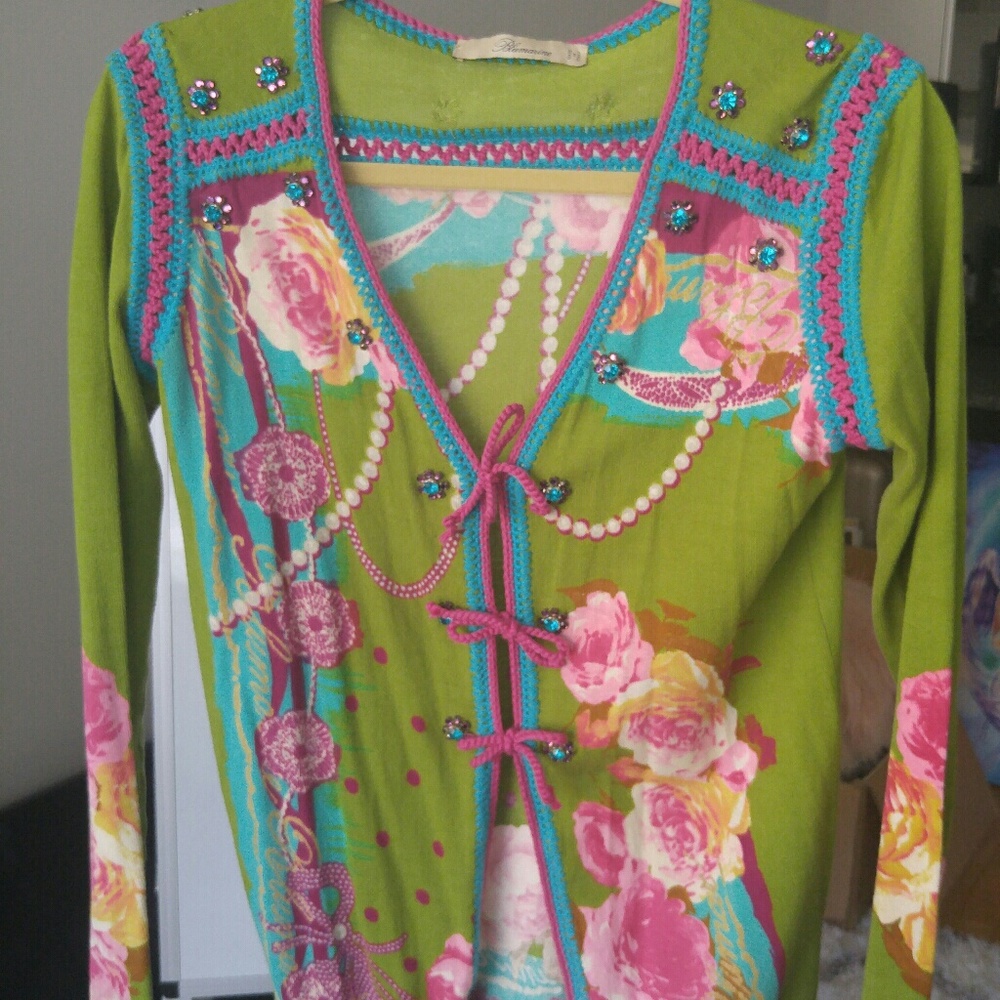 Blumarine Multi Patterned Sweater with Crochet Det